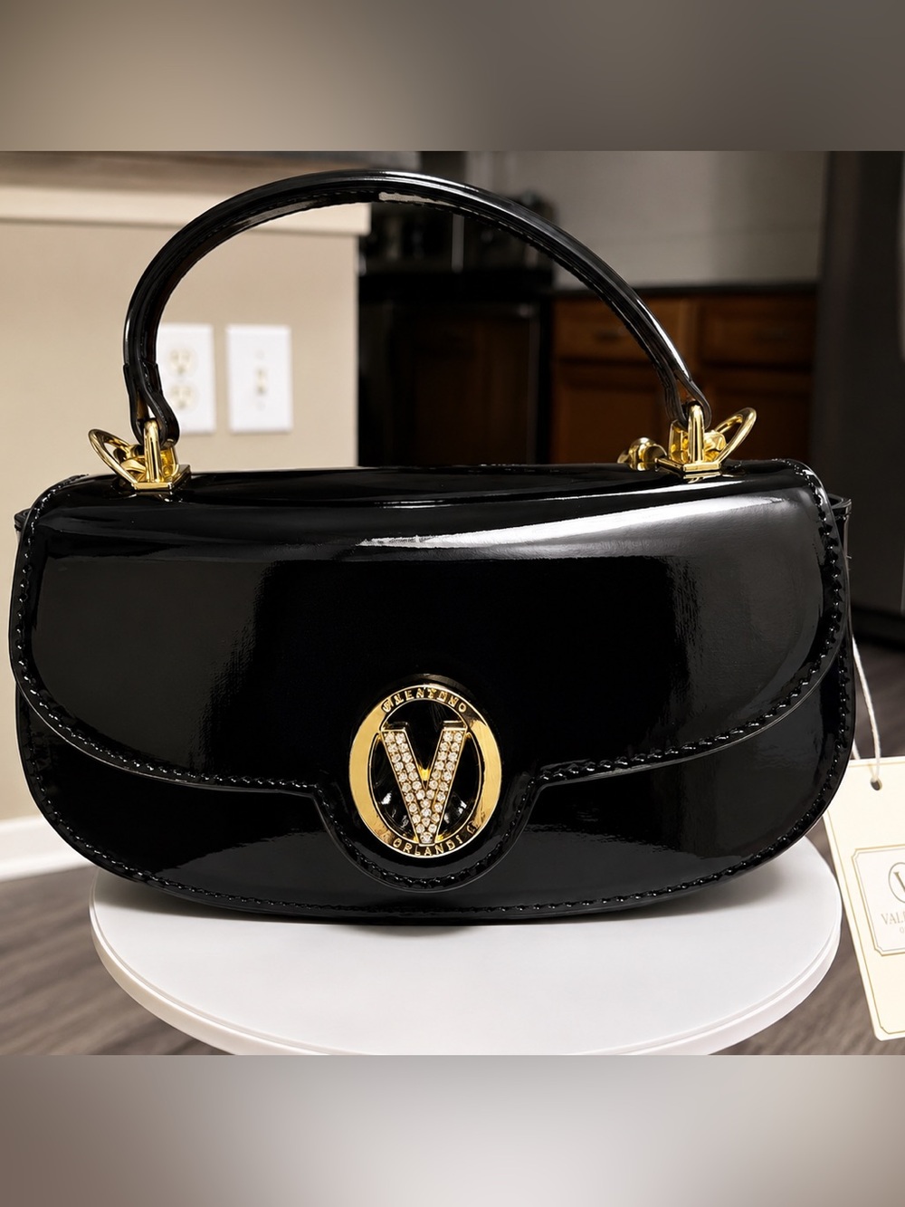 Valentino Orlandi V-3020D Black Patent Top Handle Crossbody Bag NWT